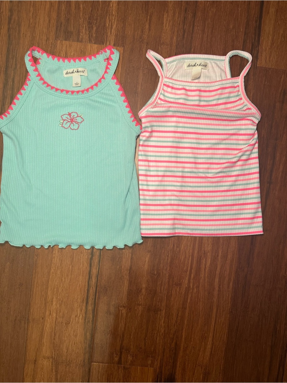 Derek Heart Aqua Tank with Pink Trim & Pink-White Striped Tank Bundle